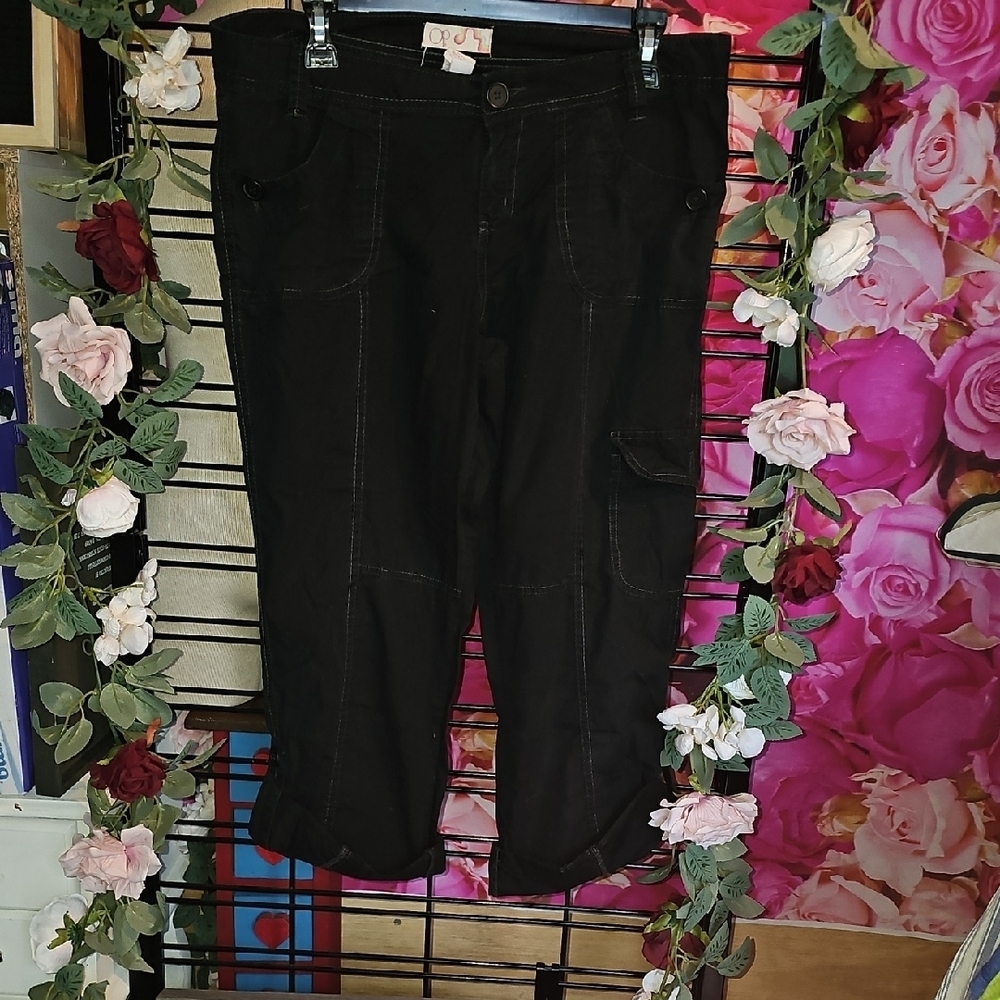 OP Juniors Black Cargo Pants Adjustable Leg Length Size 13